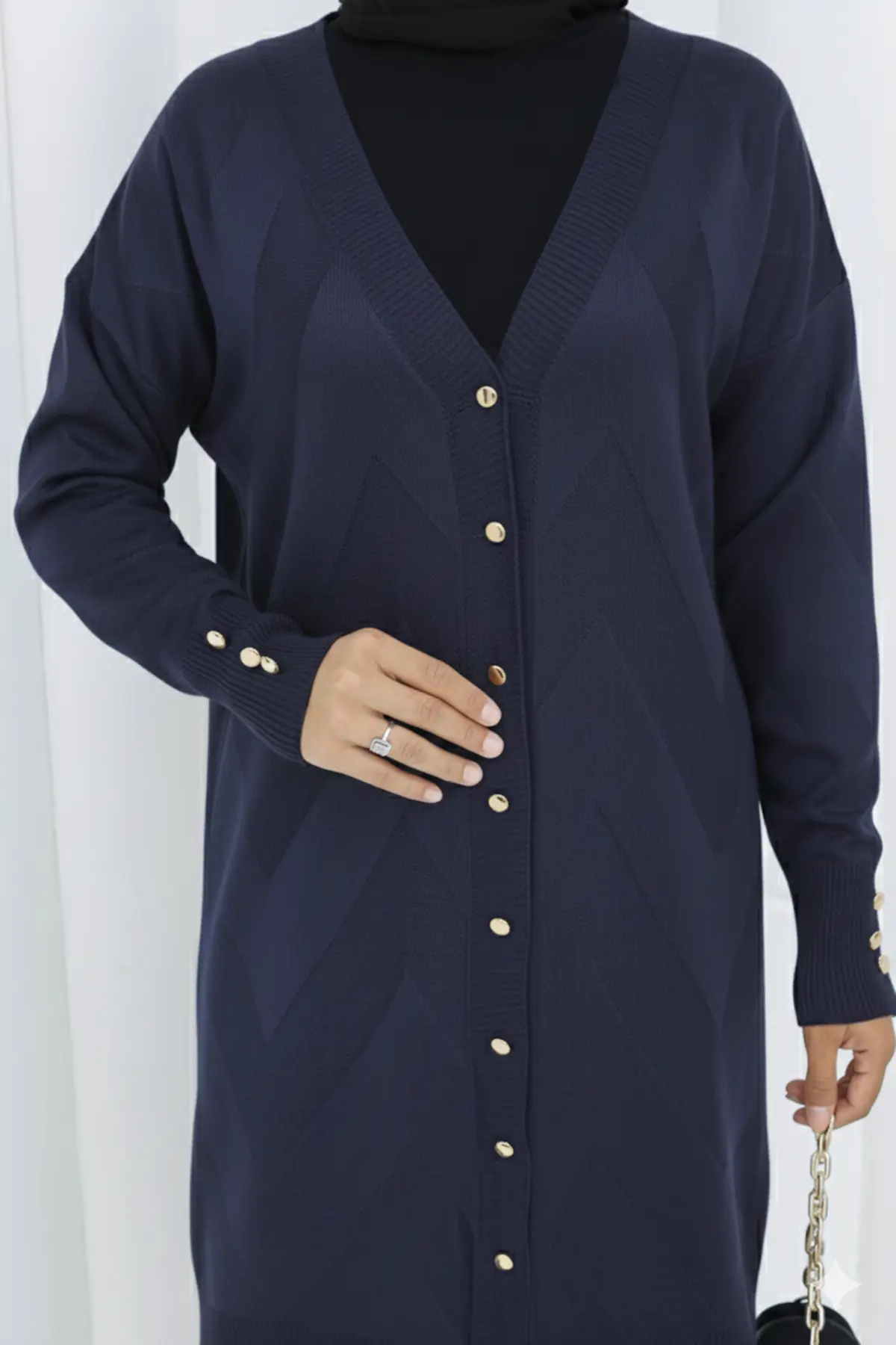 Patterned Long Mercerized Cardigan-detail