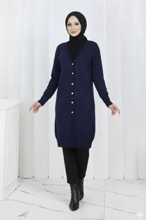 Patterned Long Mercerized Cardigan