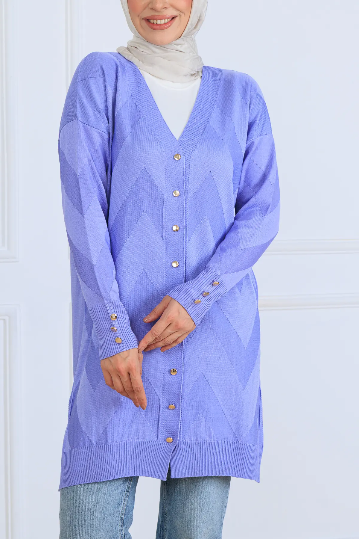 Patterned Long Mercerized Cardigan-detail