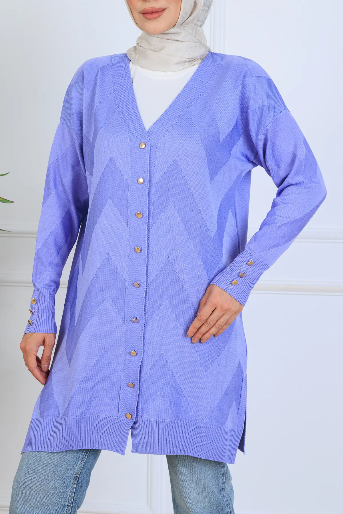 Patterned Long Mercerized Cardigan-detail