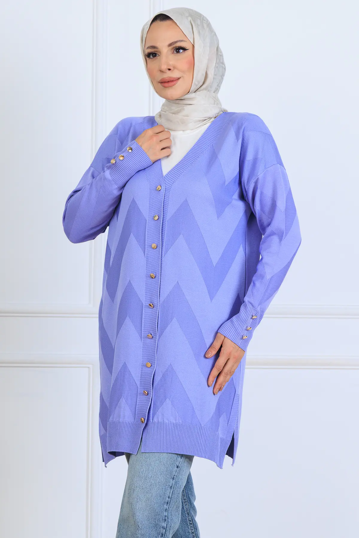 Patterned Long Mercerized Cardigan-detail