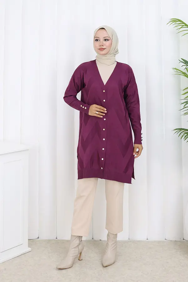 Patterned Long Mercerized Cardigan-detail