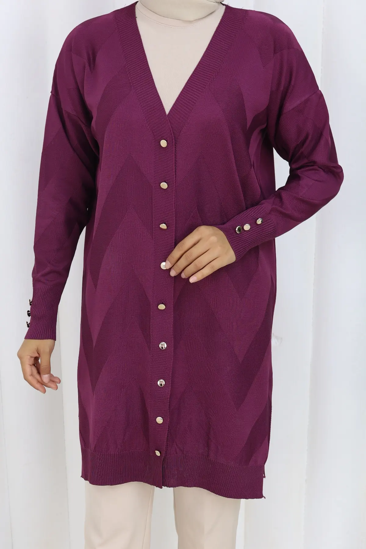 Patterned Long Mercerized Cardigan-detail