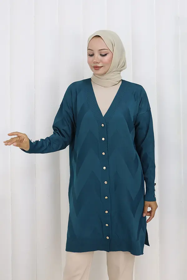 Patterned Long Mercerized Cardigan-detail