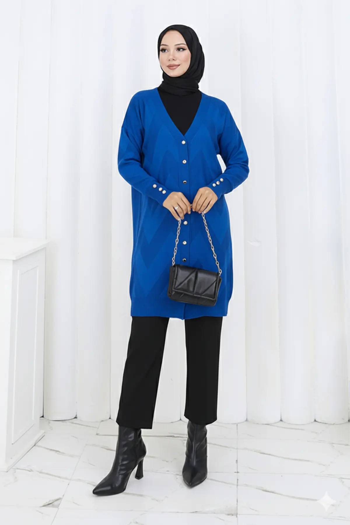 Patterned Long Mercerized Cardigan-detail