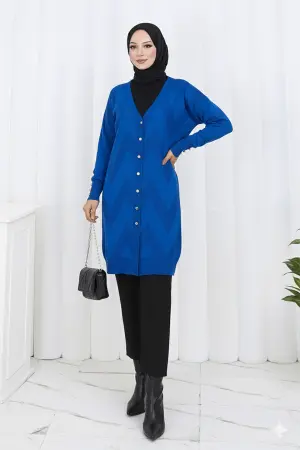 Patterned Long Mercerized Cardigan