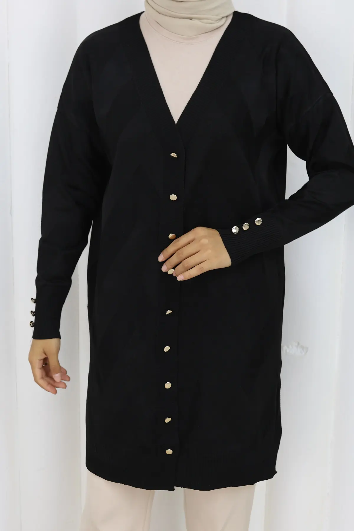 Patterned Long Mercerized Cardigan-detail