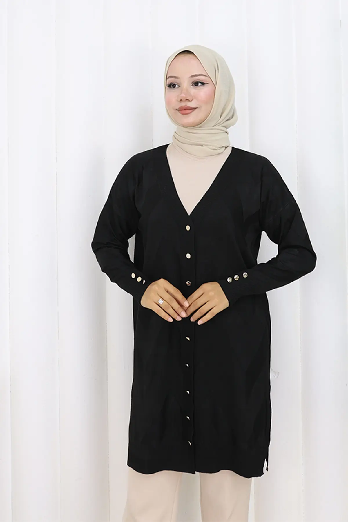 Patterned Long Mercerized Cardigan-detail