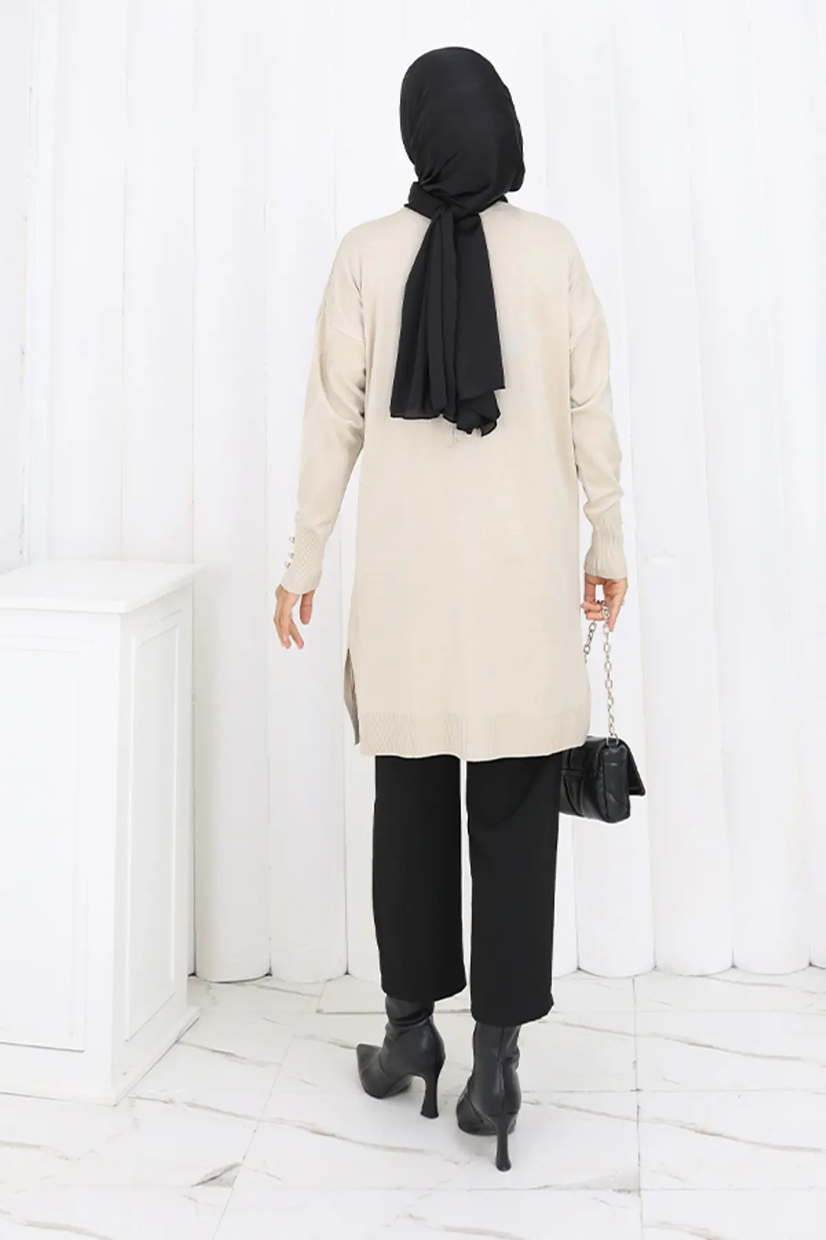 Patterned Long Mercerized Cardigan-detail