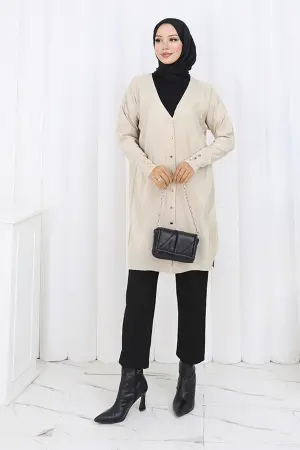 Patterned Long Mercerized Cardigan