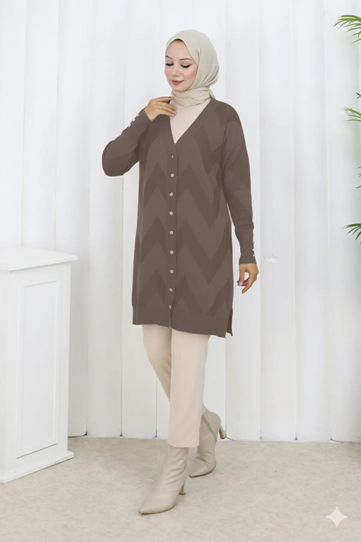 Patterned Long Mercerized Cardigan-detail