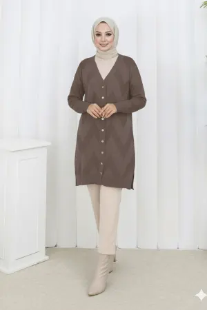 Patterned Long Mercerized Cardigan