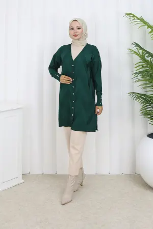 Patterned Long Mercerized Cardigan