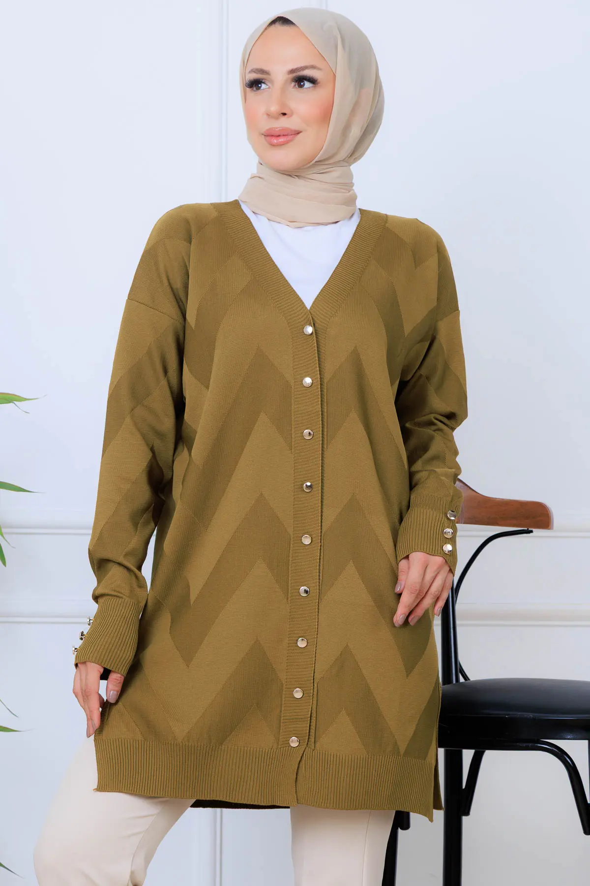 Patterned Long Mercerized Cardigan-detail