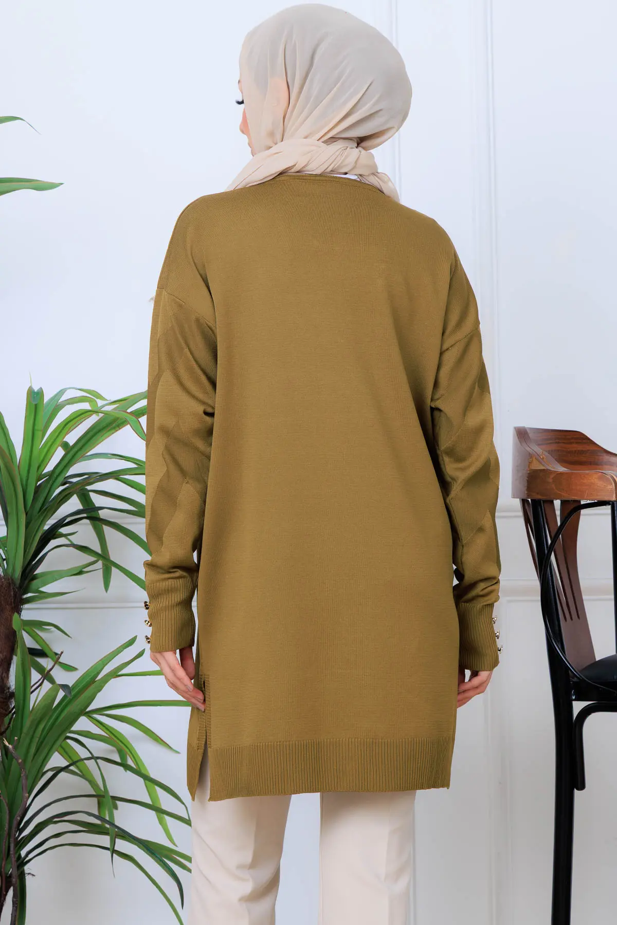 Patterned Long Mercerized Cardigan-detail