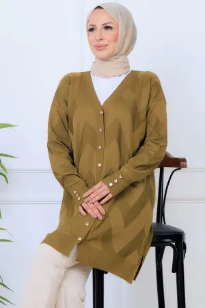 Patterned Long Mercerized Cardigan