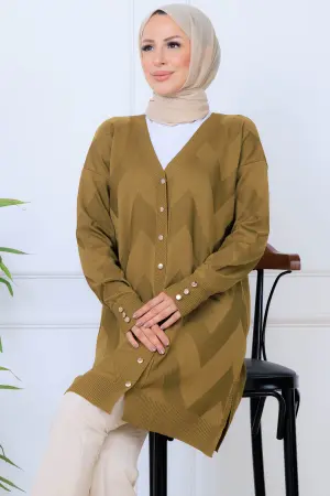 Patterned Long Mercerized Cardigan