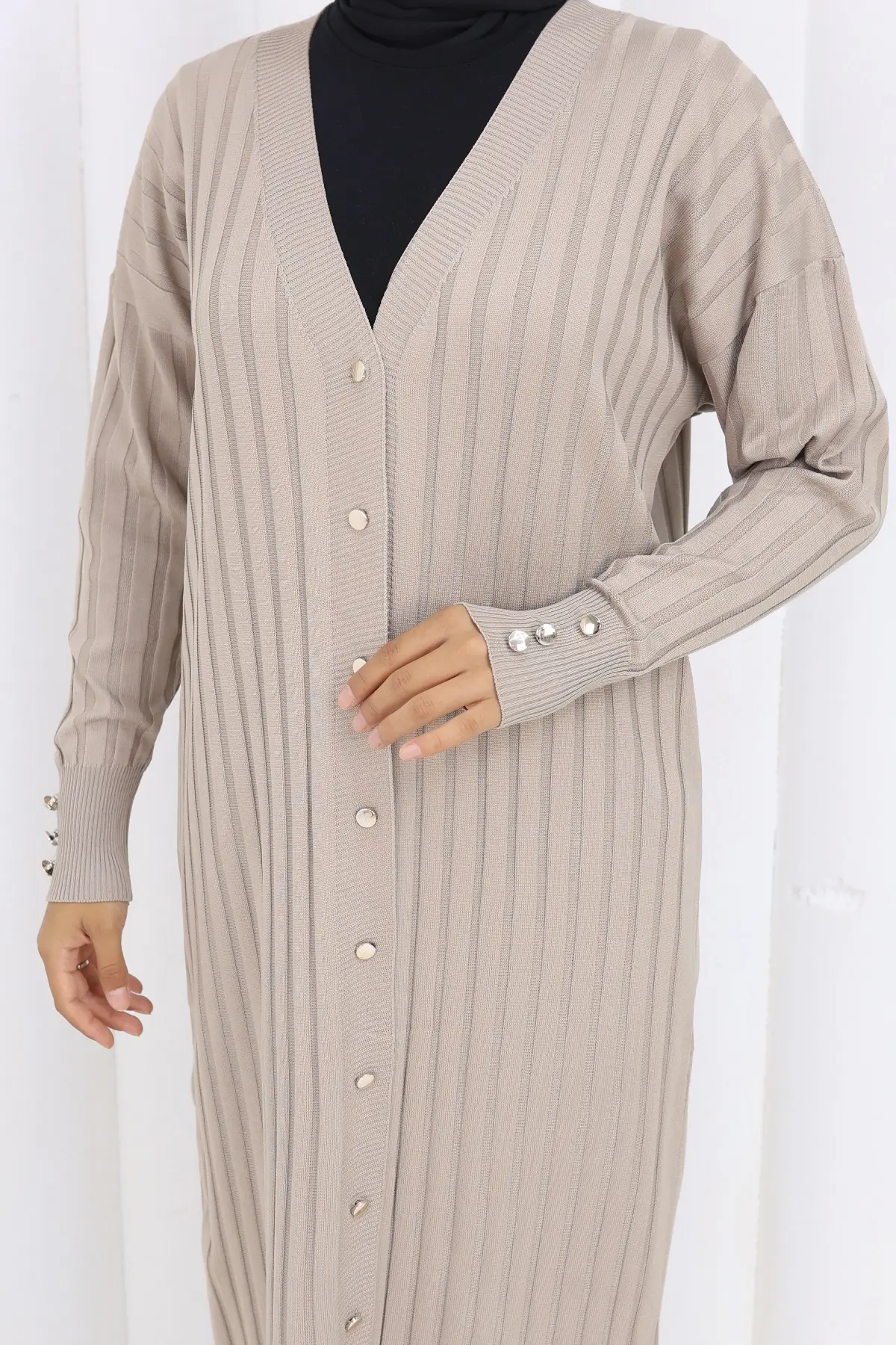 Patterned Long Mercerized Cardigan-detail