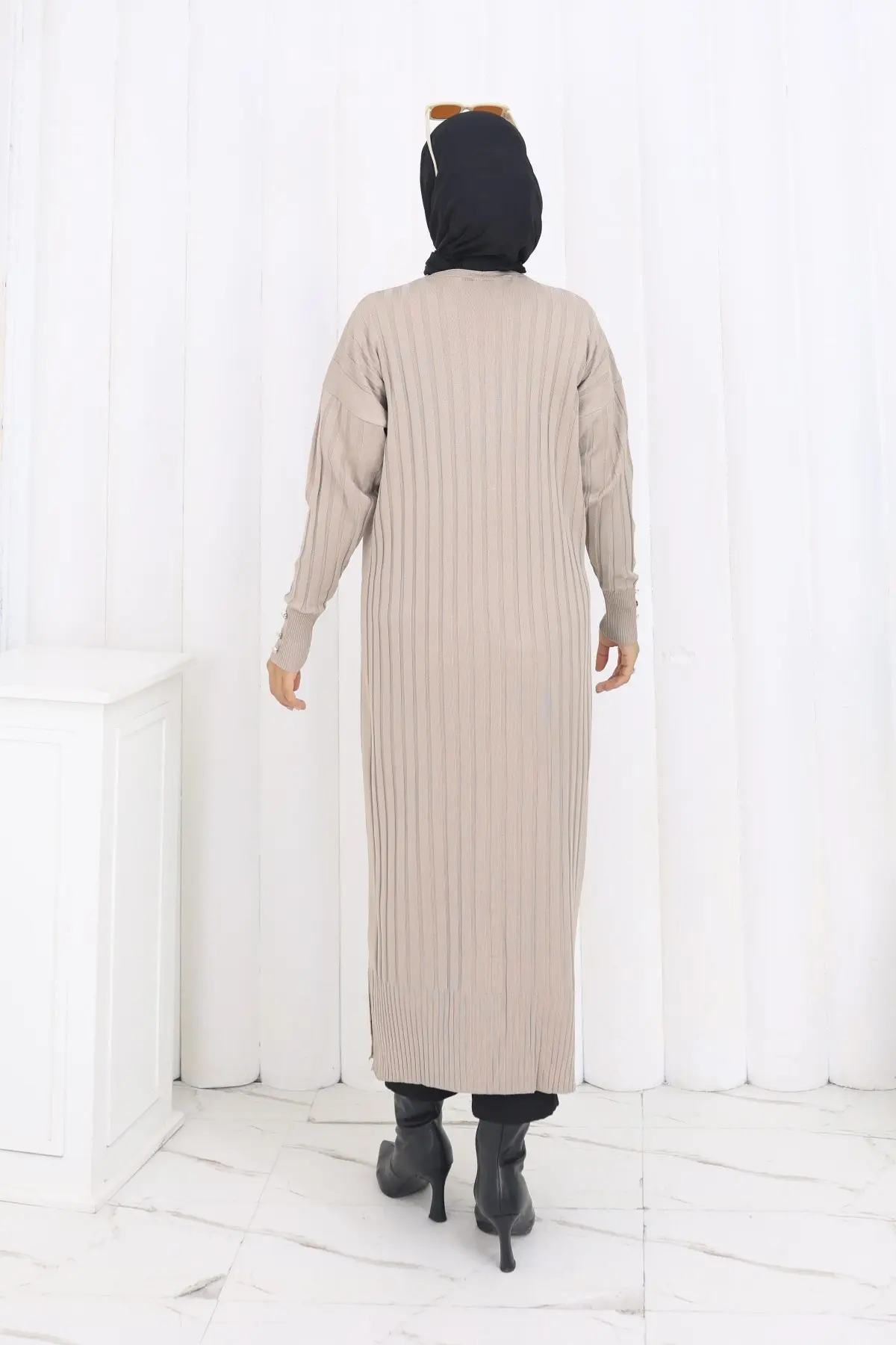 Patterned Long Mercerized Cardigan-detail