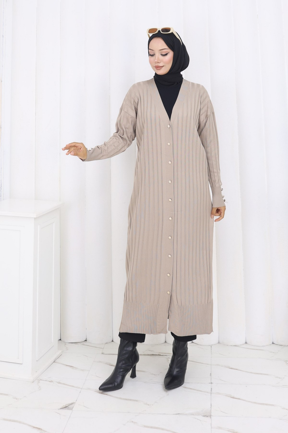 Patterned Long Mercerized Cardigan