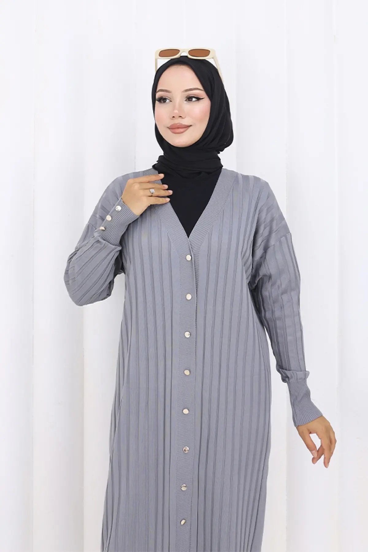 Patterned Long Mercerized Cardigan-detail