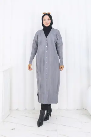 Patterned Long Mercerized Cardigan