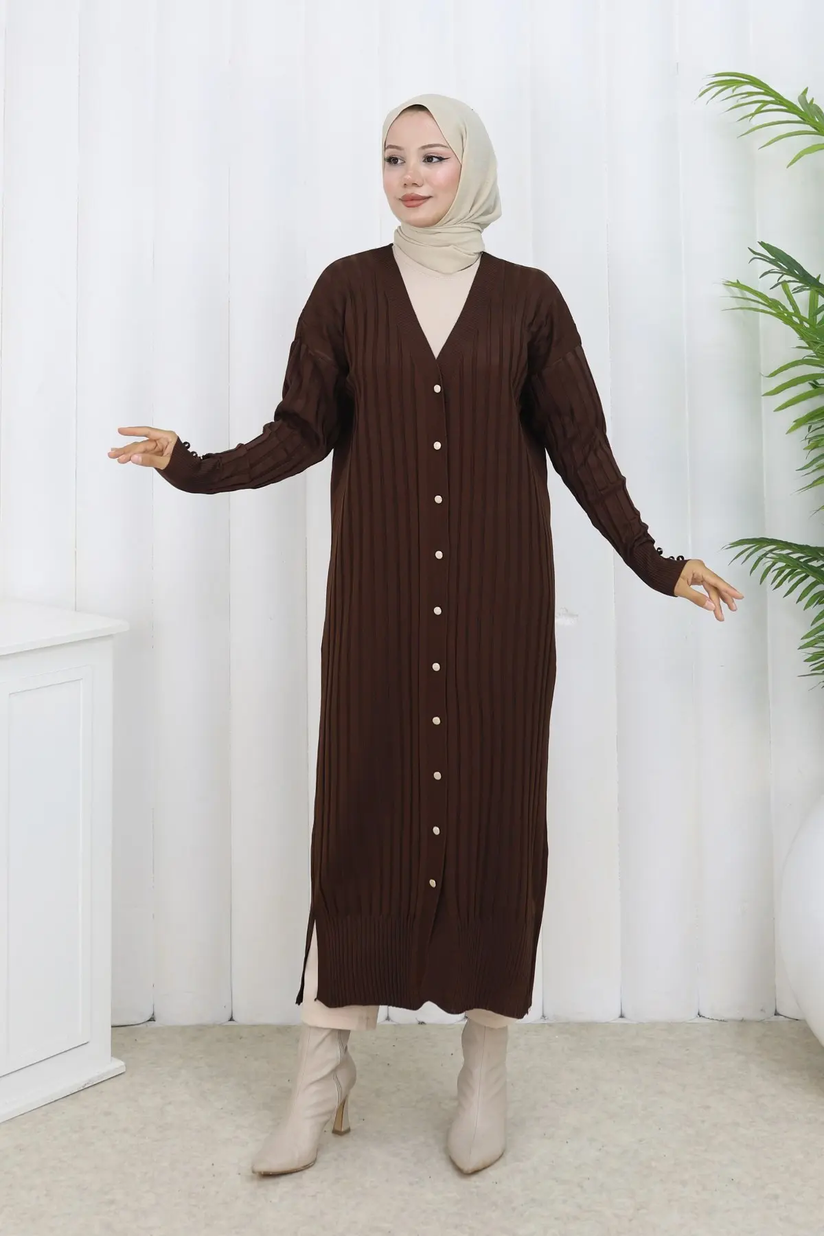 Patterned Long Mercerized Cardigan