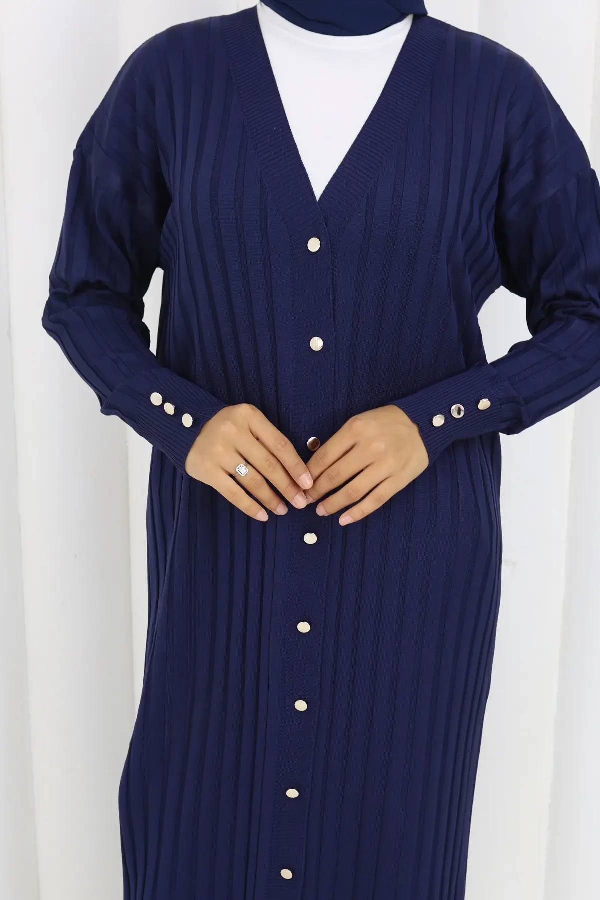 Patterned Long Mercerized Cardigan-detail