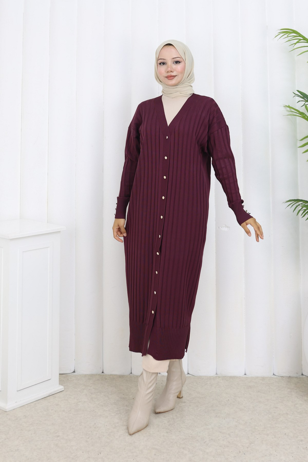 Patterned Long Mercerized Cardigan