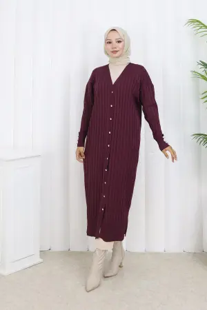Patterned Long Mercerized Cardigan