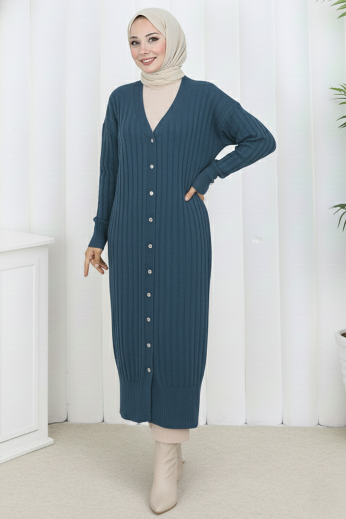 Patterned Long Mercerized Cardigan