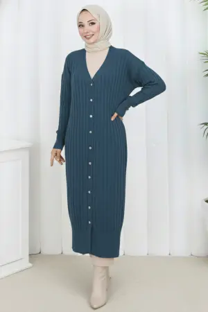 Patterned Long Mercerized Cardigan