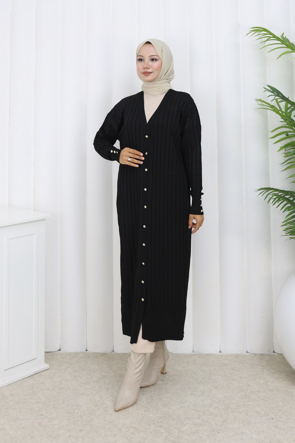 Patterned Long Mercerized Cardigan