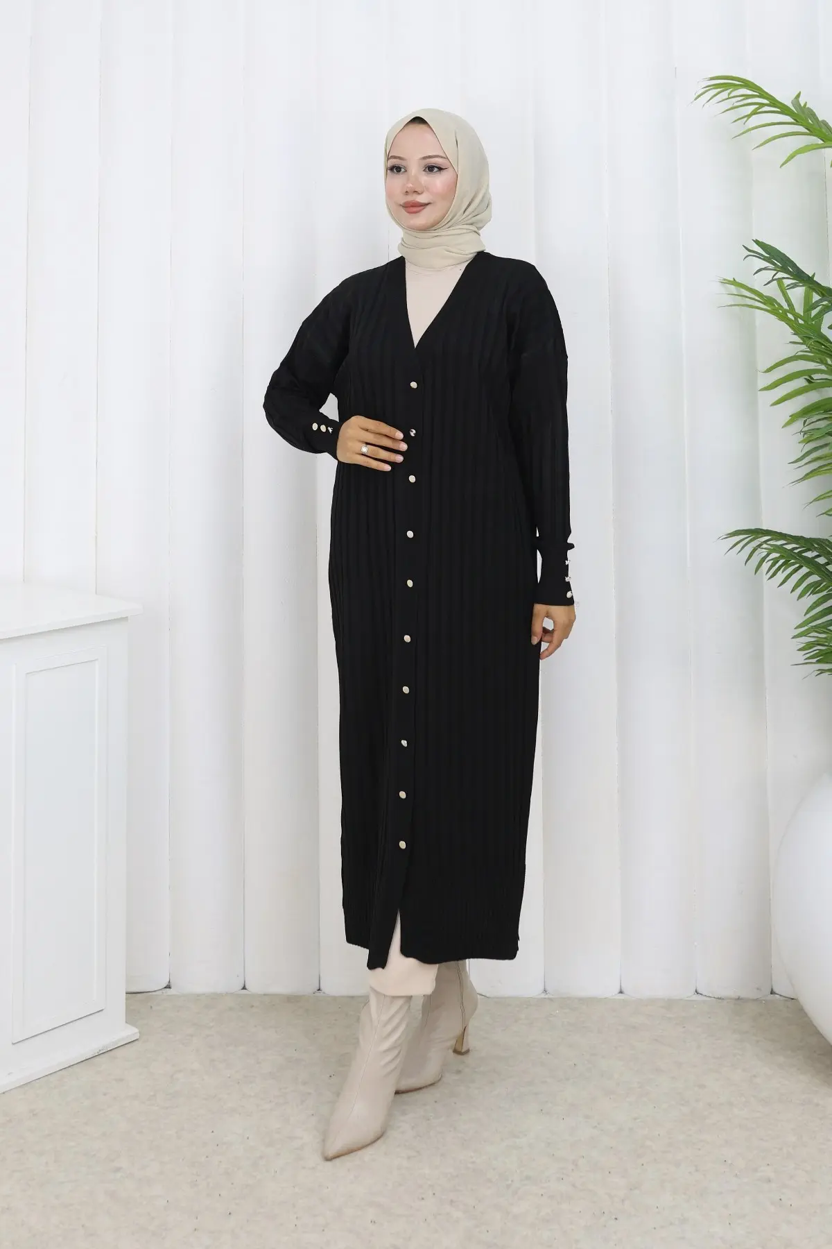 Patterned Long Mercerized Cardigan