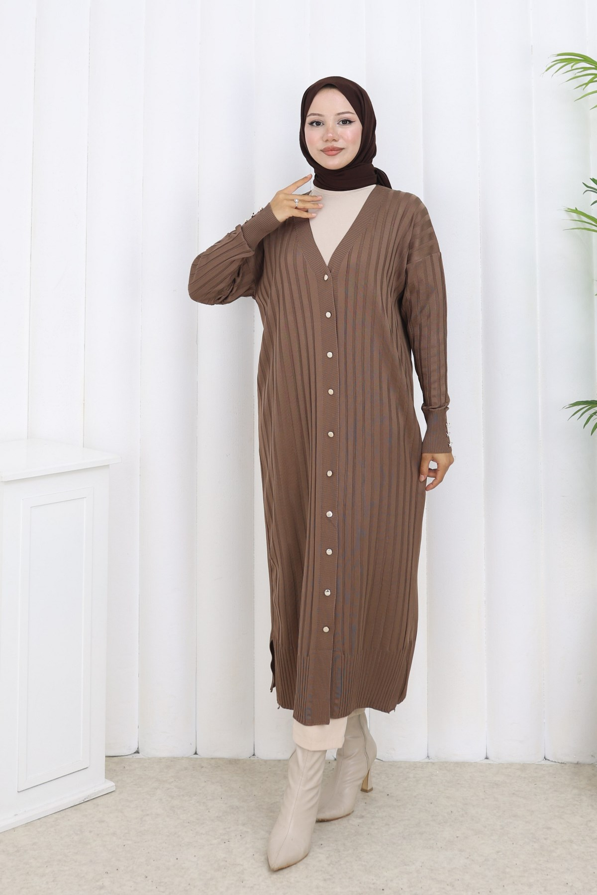 Patterned Long Mercerized Cardigan