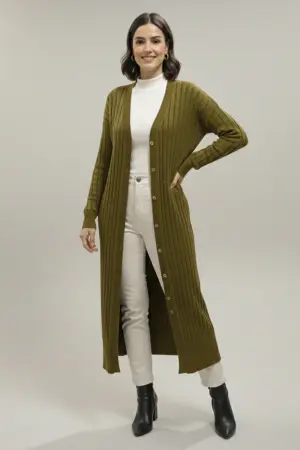 Patterned Long Mercerized Cardigan