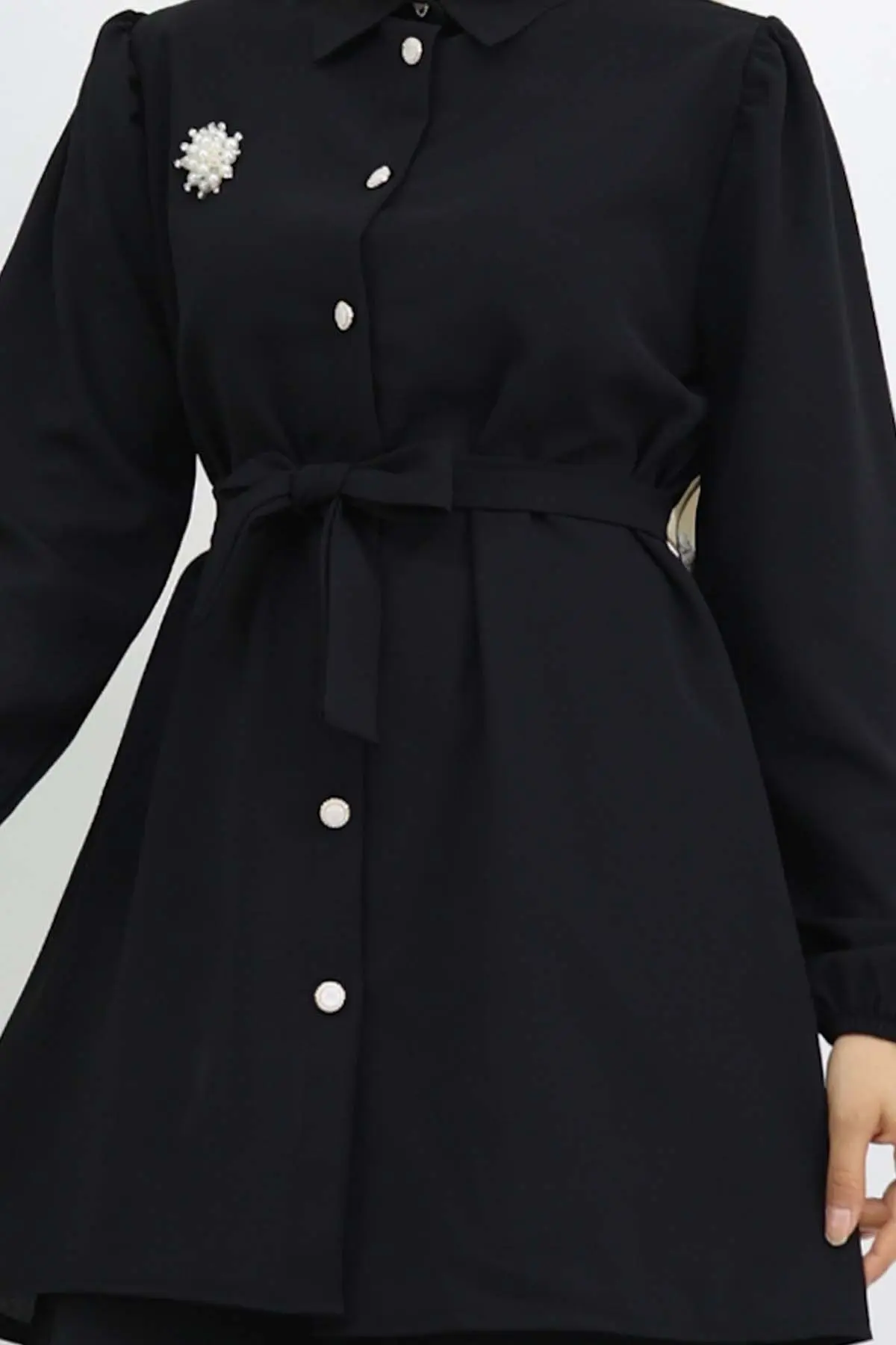 Pearl Brooch Belted Two Piece Suit-detail