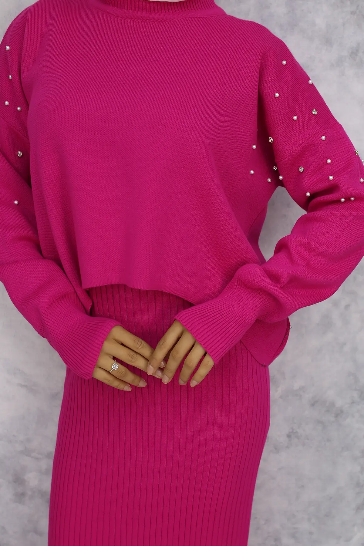 Pearl Detailed Gilet Knitwear Set-detail