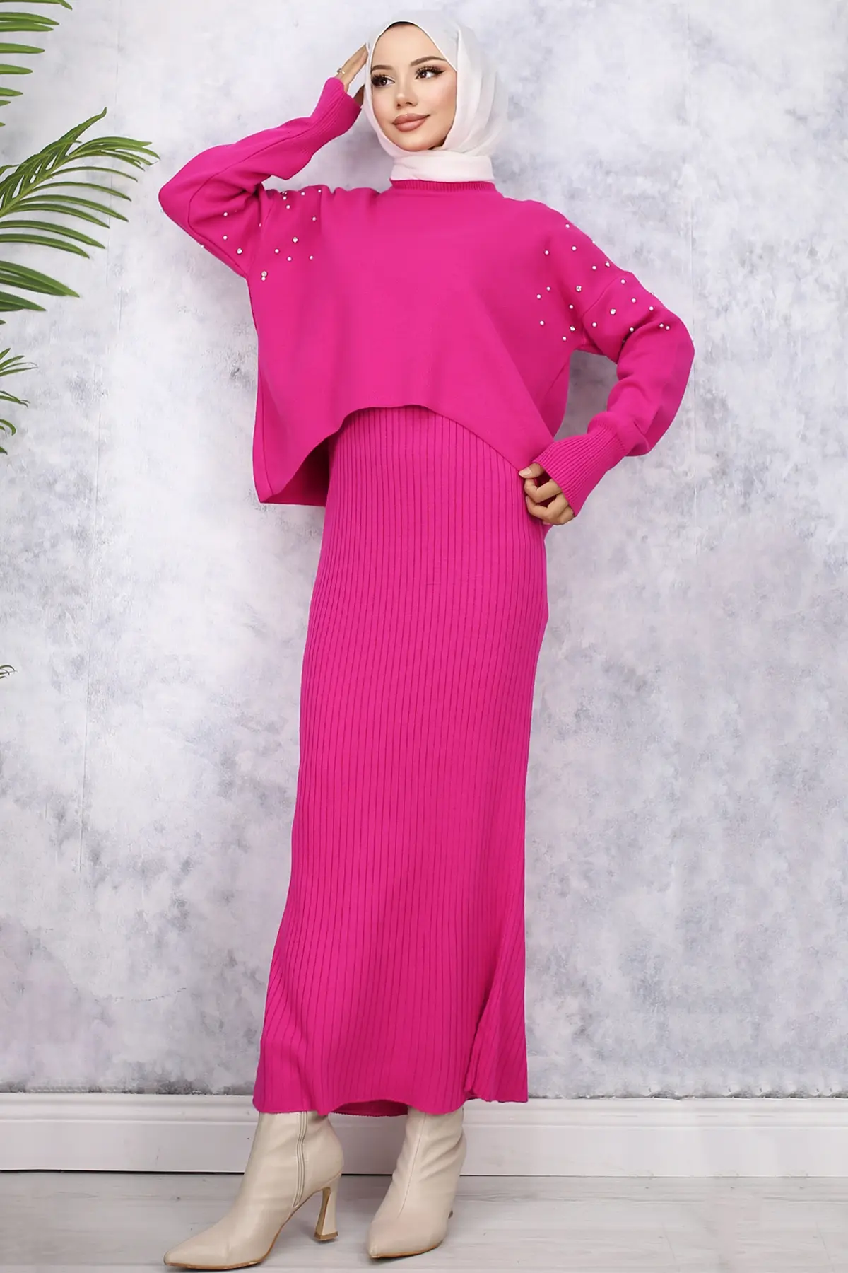 Pearl Detailed Gilet Knitwear Set-detail