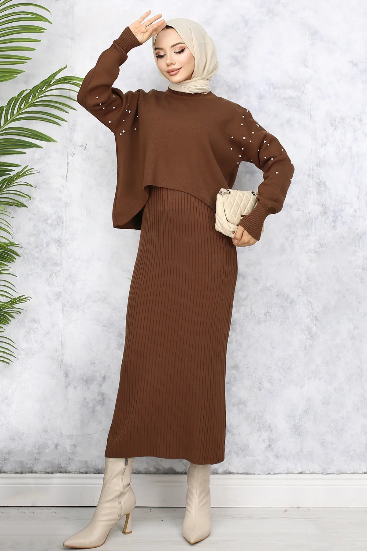 Pearl Detailed Gilet Knitwear Set-detail