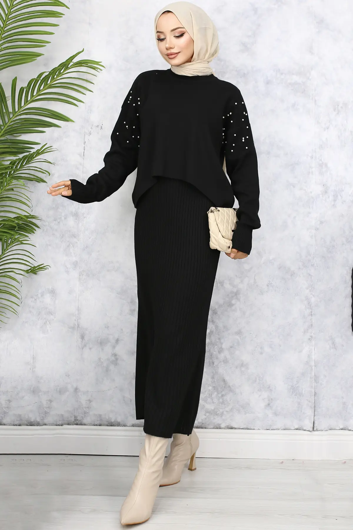 Pearl Detailed Gilet Knitwear Set-detail