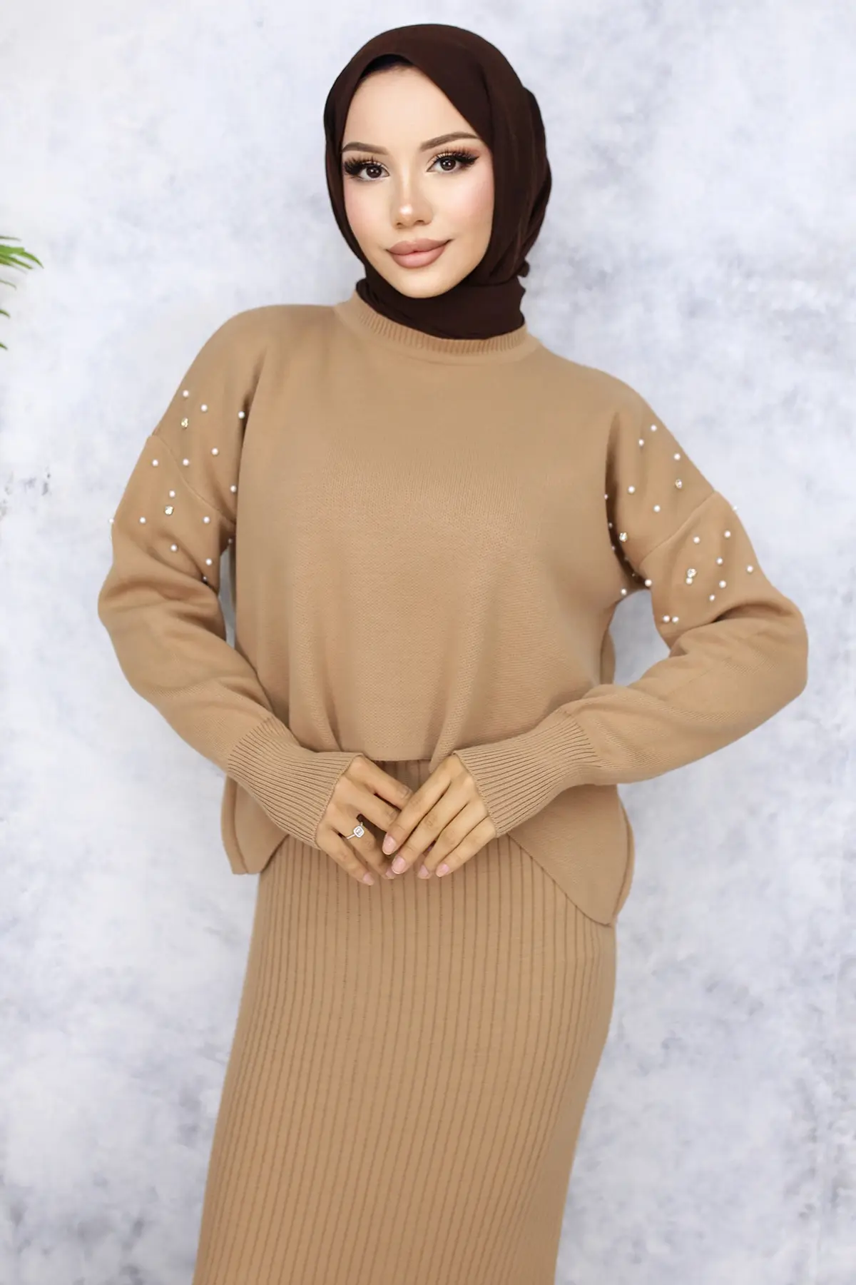 Pearl Detailed Gilet Knitwear Set-detail