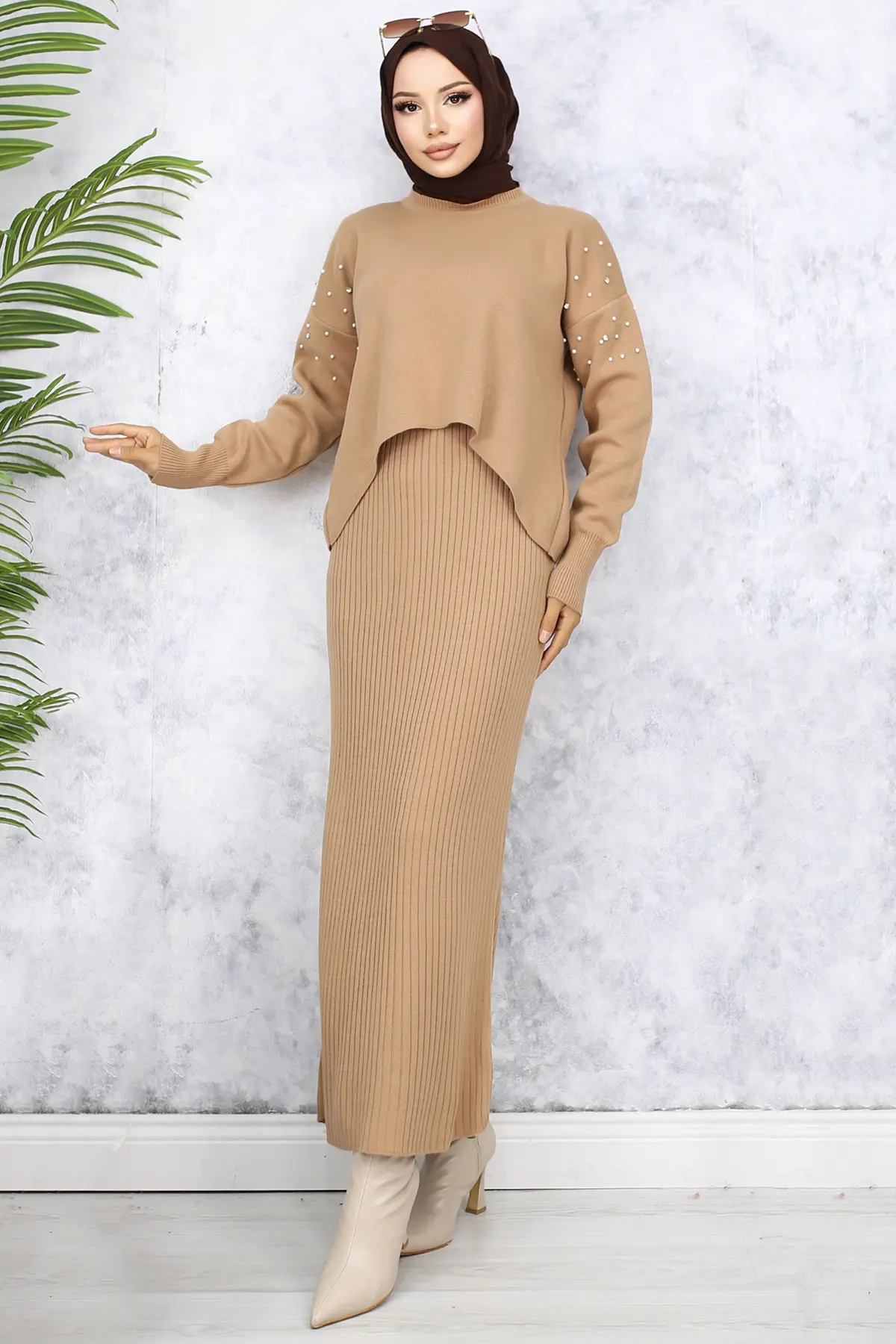 Pearl Detailed Gilet Knitwear Set-detail