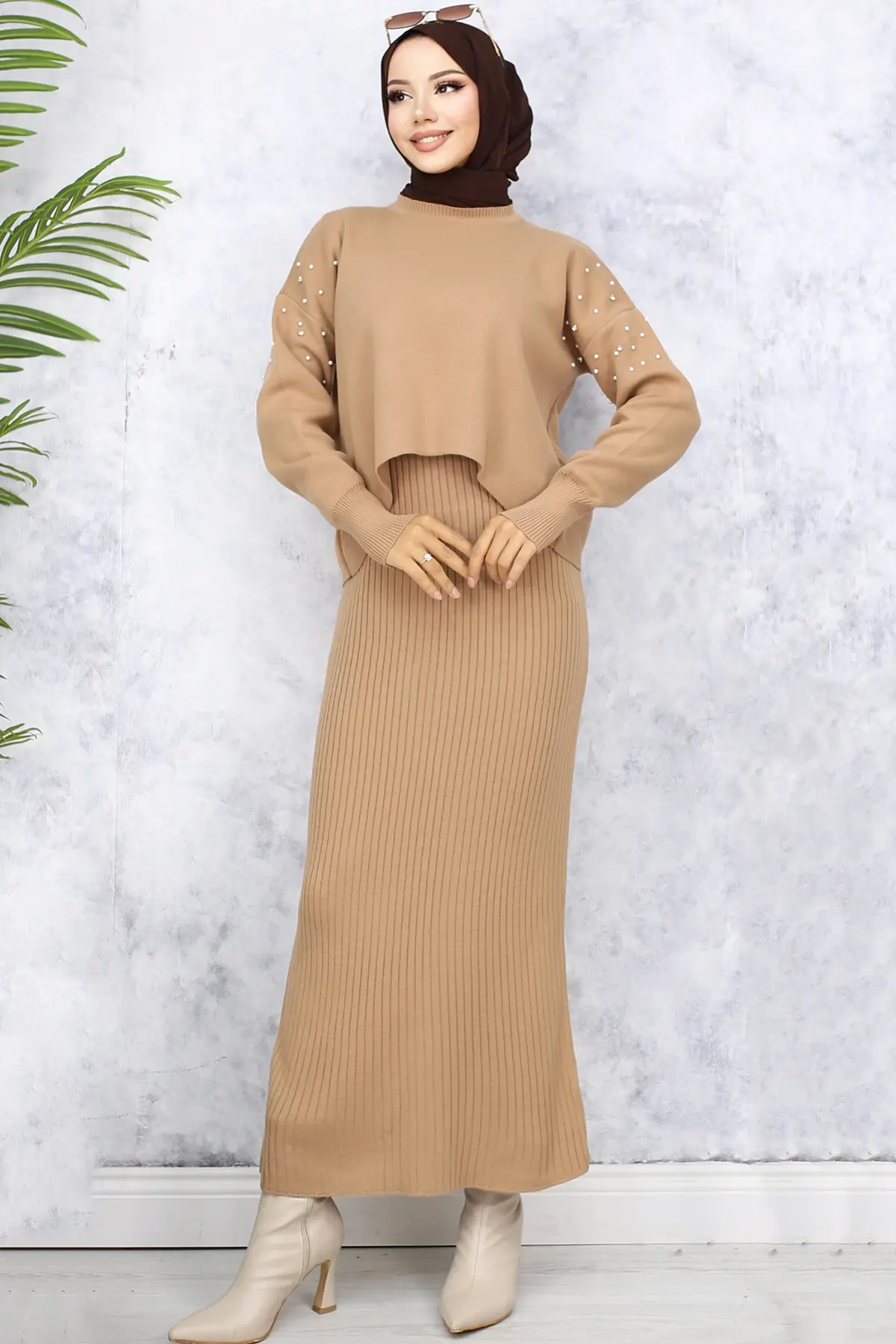 Pearl Detailed Gilet Knitwear Set-detail