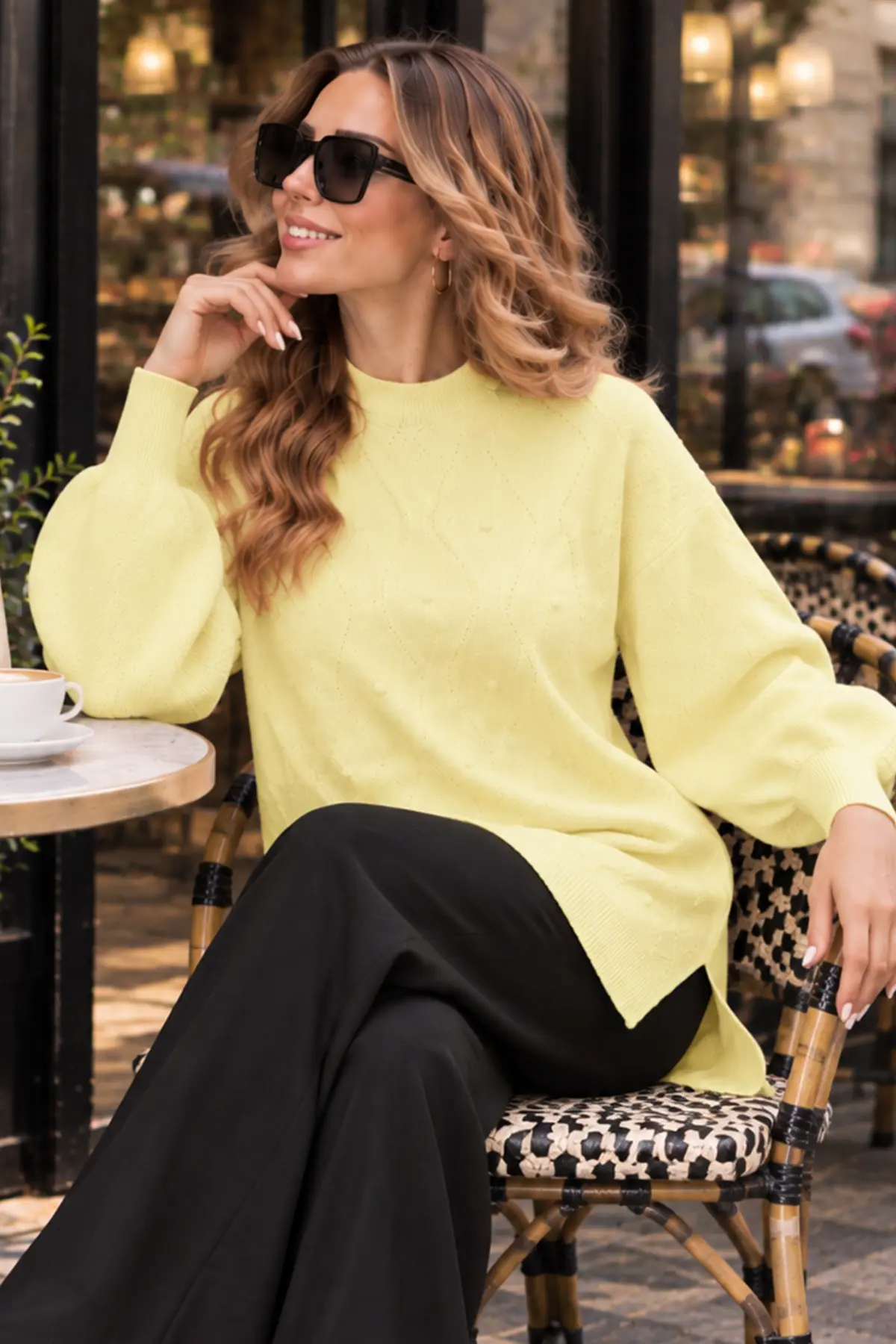 Pearl-embellished Knit Sweater K6036 Lemon Yellow-detail