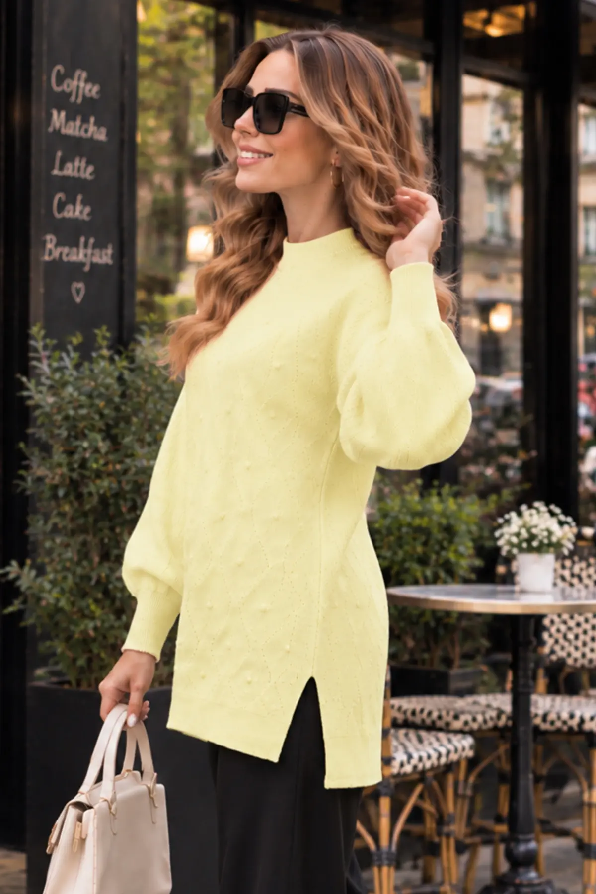 Pearl-embellished Knit Sweater K6036 Lemon Yellow-detail