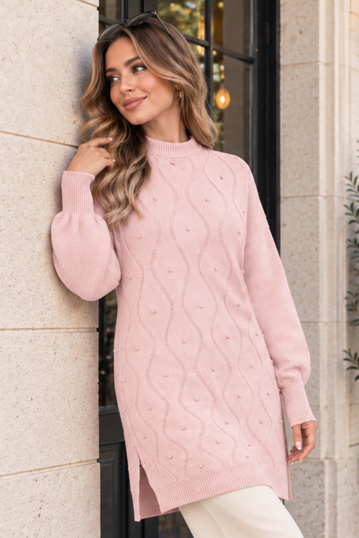 Pearl-embellished Knit Sweater K6036 Powder Pink
