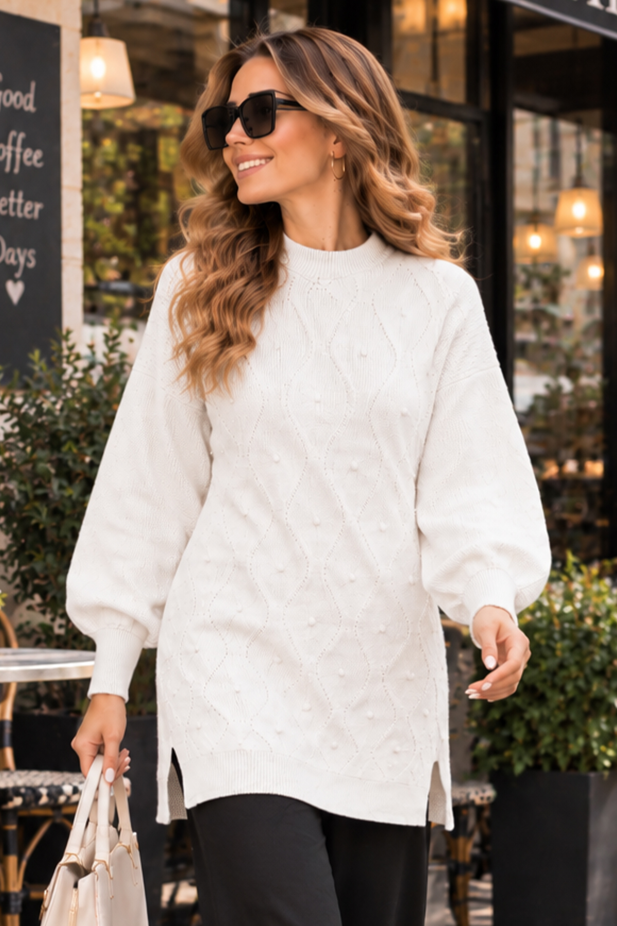 Pearl-embellished Knit Sweater K6036 White