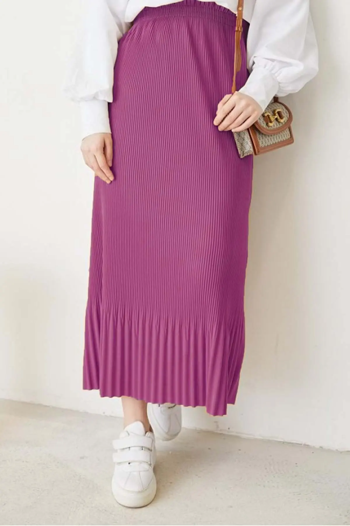 Piliseli Tesettür Etek Fuşya 205-detail