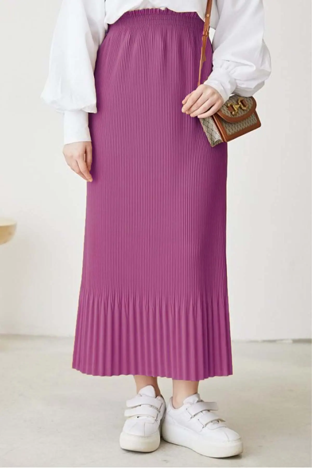 Piliseli Tesettür Etek Fuşya 205-detail